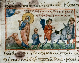 Miniatyr från "Codex of the Octave of Serail"" (ms.8 eller Seraglio Octateuch) 1100-talets Topkapi Sarayi Museum Library Istanbul