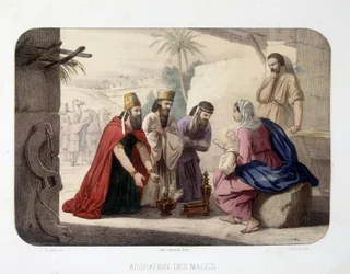 Tillbedjan av Magi (offer till Kristus, Jungfru Maria och Josef)