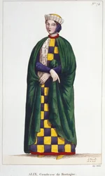 Alix de Thouars (1201-1221), grevinna av Bretagne, dotter till Guy de Thouars, hertig av Bretagne. Gravyr från 1830.