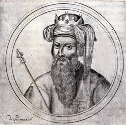 Amedee VIII (1383-1451), greve då hertig av Savoyen, sista motpåve under namnet Felix V. Gravyr i "" Genealogical History of the Royal House of Savoye" av Samuel Guichenou, Lyon 1660.