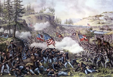Amerikanska inbördeskriget (1861 - 1865): Slaget vid Chickamauga (Georgien) 18-20 september 1863. Gravyr från 1800-talet.