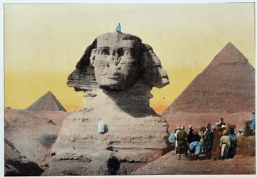 Forntida Egypten: sfinxen och pyramiderna i Giza (Gizeh, Gizeh, Giza, Giza). Sent 1800-tal.