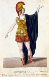 Antigone krigare kostym. 1700-talsgravyr.