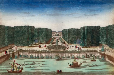 Aquae Lapsus i Hortis Versalicis - Optisk vy som representerar vattenfallen i Versailles på 1700-talet - Illustration runt 1760