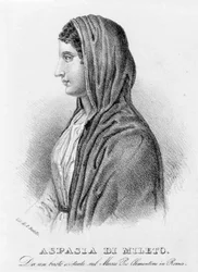 Aspasia av Miletus, älskarinna till Perikles. Litografi av Bertotti. 1800-talet.