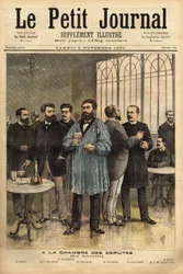 I baren för deputeradekammaren, med från vänster till höger: Emile Basly (1835-1928), deputerad i Paris, från gruvarbetarnas fackföreningsrörelse, Camille Pelletan (1846-1915) journalistförfattare och deputerad för Bouches du Rhone, Alexandre Millerand (18