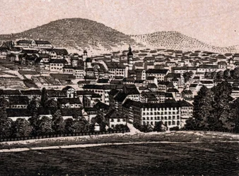 Baden Baden (Baden-Baden), Tyskland: utsikt över staden (allmän vy). i "" Världen illustrerar 168 vyer"" Odaterat (slutet av 1800-talet)