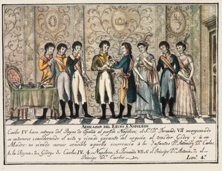 Mötet i Bayonne 1808 efter upproret i Aranjuez, som ledde till att Spaniens kung Karl IV abdikerade och överlät tronen till Napoleon I före sin son Ferdinand VII (Fernando VII)