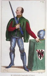 Bertrand du Guesclin (Duguesclin) (ca 1320-1380). Konstapel i Frankrike. Gravyr från 1830.