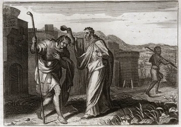 Bible of Royaumont, Gamla testamentet: Saul rite. Samuel, på Guds order, heliga Saul att vara kung av judarna. Illustration från 1811.