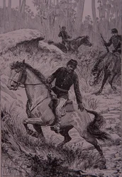 Svarta spårare som förföljer bushrangers i Australien