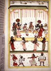 Bröllopsfest Sida från manuskriptet (ms.8300) "History of Mogol"" (Moghul eller Moghol) av Stefano Nivibus Cardeira. 1700-talet. Bibloteca marciana, Venedig