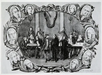 Café Procope i Paris på 1700-talet med Buffon, Gilbert, Diderot, D