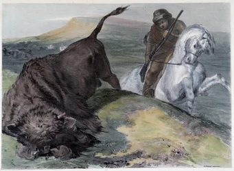 Kanadensaren Huron Buffalo Hunt - i "" Shyths sketcher in the Canadas"" av Coke Smyth, London