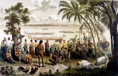 Kanottävling i Bassac, Laos. Atlas över utforskningsresan till Indokina under åren 1866 - 1868, redigerad av F. Garnier