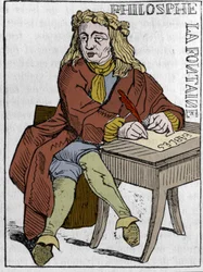 Kort att spela av den franska republiken (1793) publicerad i den nationella konventet den 21/09/1792, efter kungadömenas fall: filosofens karaktär under den franska poetens drag Jean de la Fontaine (1621-1695). I "" Den pittoreska butiken"" 1
