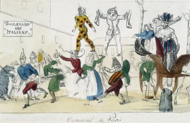 Carnival of Paris, boulevard des Italians - 1700-talsgravyr, Carnavalet.