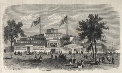 Castle Garden Immigration Center Depot - Castle Garden emigrantdepå - New York State - Emigration Commission Etablissement - Gravyr i "The Illustrous Universe" från 1869