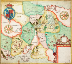 Centrala Irland, Dublin till Sligo, ca 1600 (linne, papper)