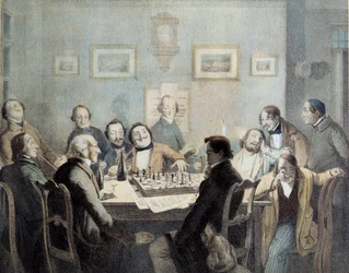Schackspelare Litografi från 1800-talet.