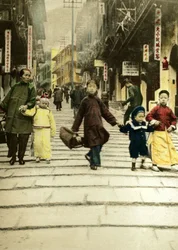Barn på Pottinger Street i Hong Kong 1890. Kina