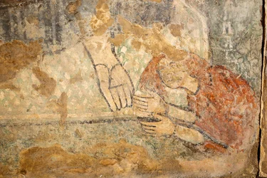 Kristus välsignar med Magdalena vid sina fötter, detalj
