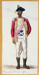 Cipaye du Bengal (Indien) - gravyr, sent 1700-tal.