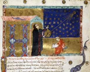 Claude Ptolemaios (astronom) representerad i "" Canon Astronomicon Explanatio", från 1300-talet.