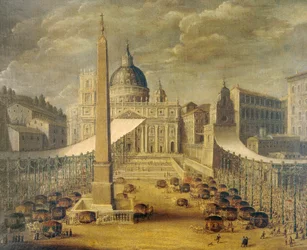 Corpus Christi procession på Petersplatsen vid tiden för påven Innocentius X, ca 1646, av en okänd konstnär, olja på duk
