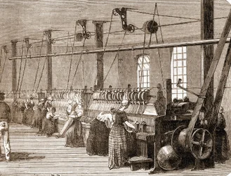 Bomullsvävverkstad. 1860 gravyr.