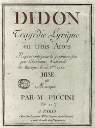 Omslag till librettot till operan "" Didon "" av kompositören Niccolo Vito Piccinni (eller Piccini) (1728-1800). 1783