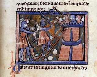Korståg (förmodligen det första): korstågets intagande av Jerusalem. Miniatyr från ett manuskript av William av Tyrus (ca 1128-1186)