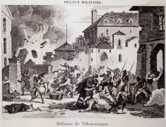 Försvar av Valenciennes (av republikanerna mot britterna och österrikarna 1794). Gravyr av 1800-talet.