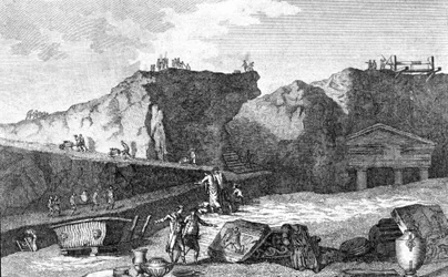 Utgrävningar i Pompeji. Gravyr