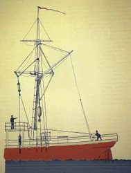 Expedition Voeringen, första norska expeditioner i Nordatlanten omkring 1876-1878. Vy över remskivan för att undersöka marina djup. 1878 ca.