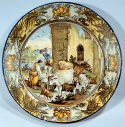 Fajansfat som representerar en pastoral scen. 1700-talets Paris. Musée du Louvren