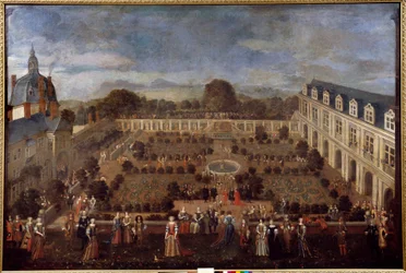 Fest på Ducal Palace 1673 för vistelsen av kung Ludvig XIV och hans hov. Anonym målning