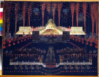 Fyrverkerier och illuminationer den 25 april 1742 i Moskva (Ryssland). Mitten av 1700-talet. Rokokokonst. Statens historiska museum, Moskva.