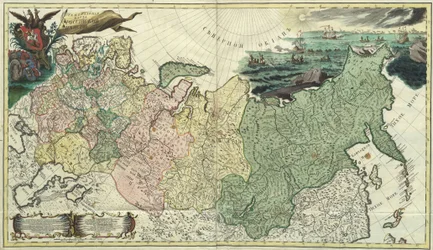 Första allmänna kartan över det ryska imperiet - Anonym mästare - 1745 - Kopparstick, akvarell - Vetenskapsakademien, Sankt Petersburg