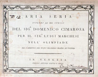 Första sidan av musikmusiken till Aria Seria av Domenico Cimarosa
