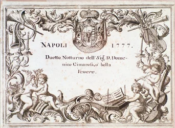 Första sidan av partituren till O bella venere, i Armida imaginaria av Domenico Cimarosa, ca 1777