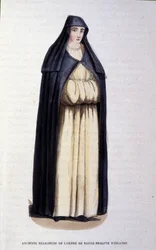 Tidigare nunna av St. Brigitte av Irlands orden. Gravyr från ett album på religiösa beställningar, Paris