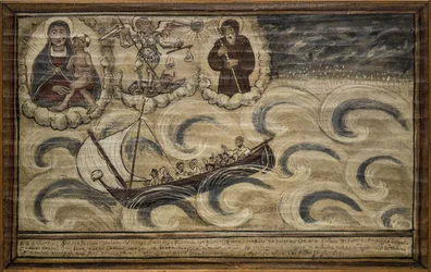 Tidigare voto (ex voto) sjöman, populärt erbjudande som ett löfte om hängivenhet och tacksamhet för sjömannen som överlever till farorna med havet som kommer från kyrkan Carmine, Torre del Greco, nära Neapel