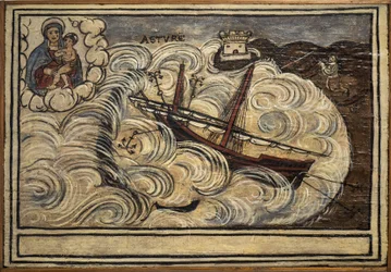 Tidigare voto (ex voto) sjöman, populärt erbjudande som ett löfte om hängivenhet och tacksamhet för sjömannen som överlever till farorna med havet som kommer från kyrkan Carmine, Torre del Greco, nära Neapel 1800-talets Italien