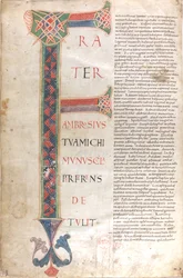 Frater Ambrosius michi munuscula perferens. Capulettera i den dedicerade episteln av St. Jerome