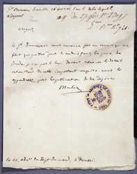 Franska revolutionen: handskrivet brev daterat 1793-02-26 från en denomme Merlin om erövringen av staden Breda i Holland den 24 februari av general Dumouriez. Institutionsarkivet för Nord Lille