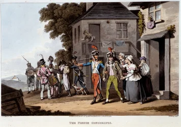 Franska värnpliktiga, cirka 1814 - i "" Historiska, militära och marina anekdoter och incidenter som anlände till Storbritanniens och deras allierades vapen och slutade i Waterloo" av Edward Orne