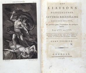 Frontispice och titelsida för boken "" Dangerous Liaisons"" av Choderlos de Laclos, London