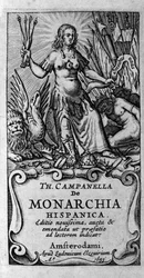 Frontispice av "" De monarchia hispanica"" (Spaniens monarki) av den italienske filosofen Tommaso Campanella (1568-1639). 1683
