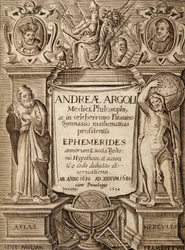 Frontispice av "Ephemerides" med Hercules och Atlas av Andreas Argoli